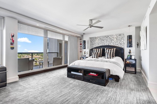 bedroom featuring carpet floors and ceiling fan