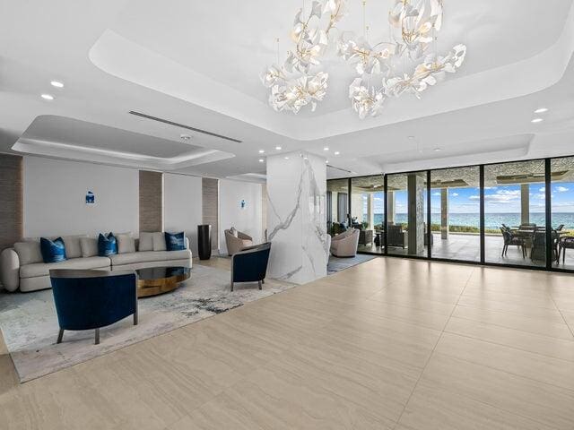 lobby featuring a water view