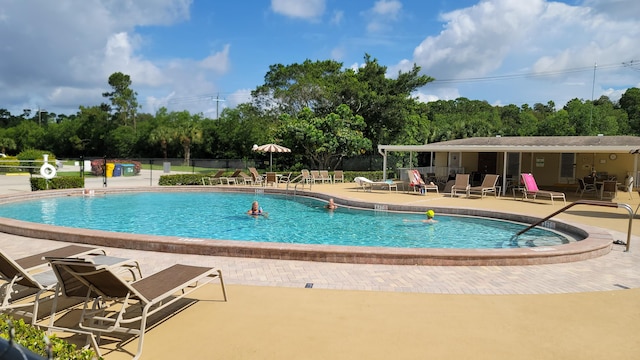 view of pool featuring a patio