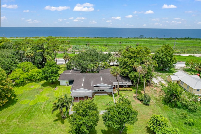 bird's eye view featuring a water view