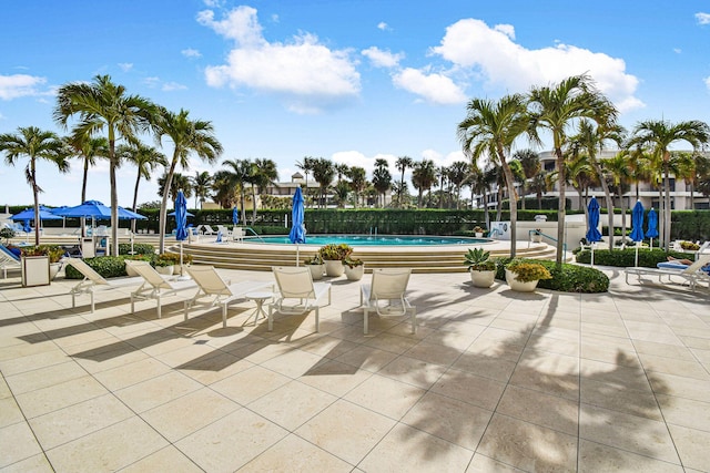 view of community with a patio area and a swimming pool