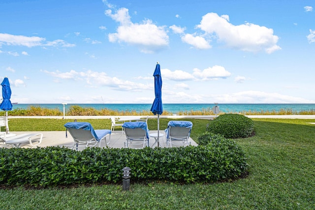 view of patio featuring a water view