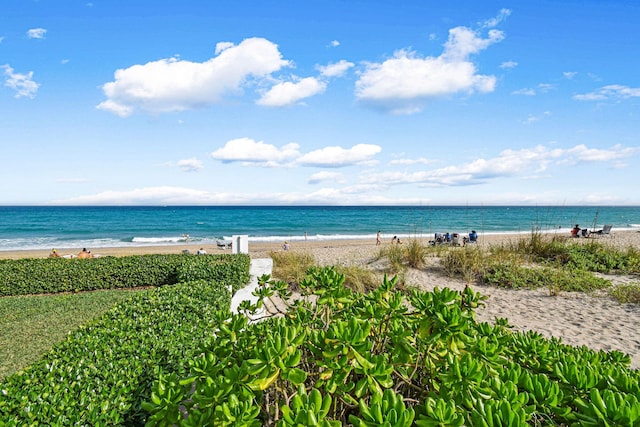 view of water feature featuring a beach view