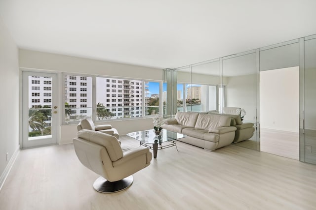 living room featuring light wood-type flooring