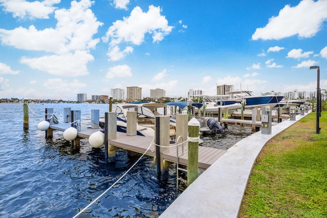 view of dock with a water view