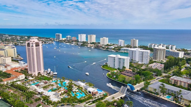 bird's eye view featuring a water view