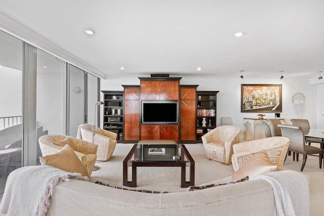 living room featuring ornamental molding