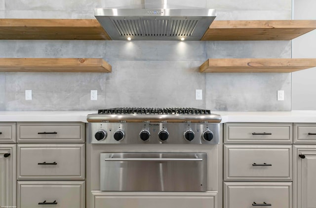 kitchen featuring ventilation hood and stainless steel gas stovetop