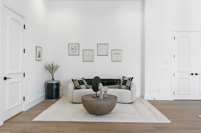 living area with light hardwood / wood-style floors