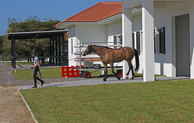 view of property's community with a lawn