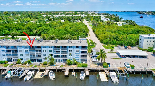 bird's eye view featuring a water view