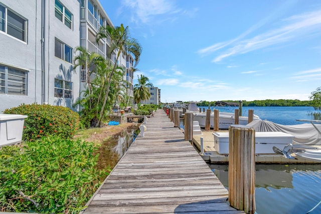 view of dock with a water view