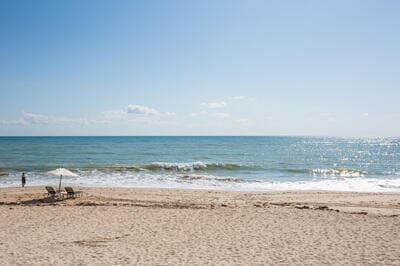 view of water feature featuring a beach view