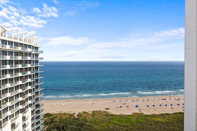 view of water feature with a beach view