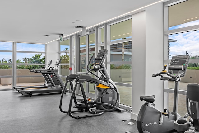 workout area with a wall of windows