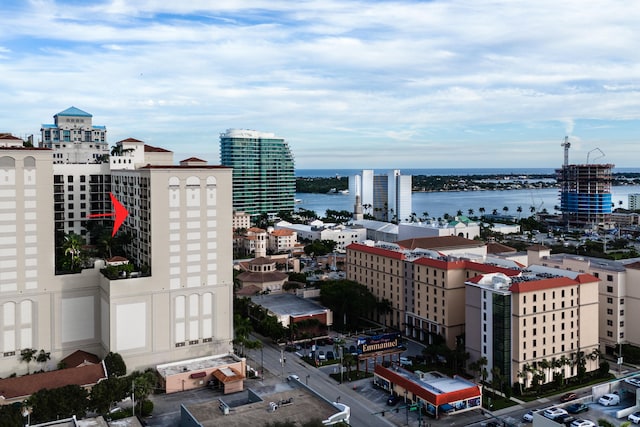 property's view of city featuring a water view