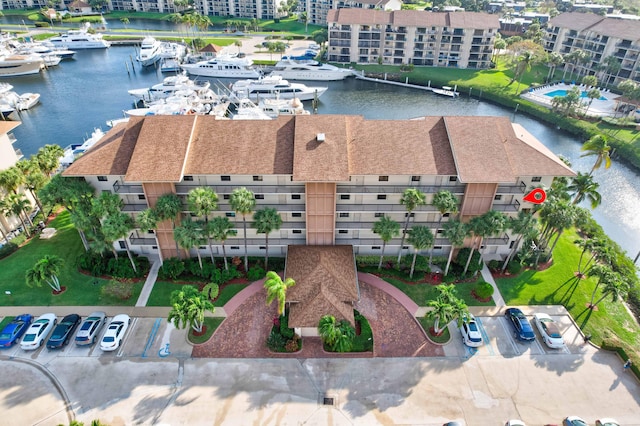 aerial view with a water view