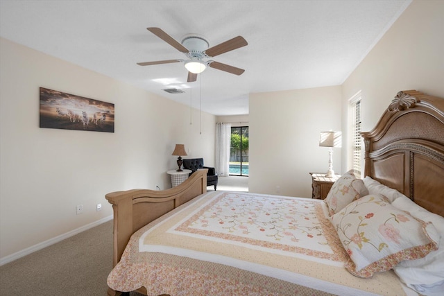 bedroom featuring carpet flooring and ceiling fan