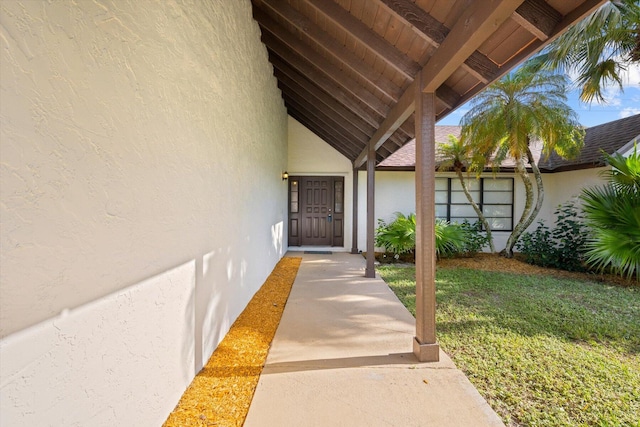 property entrance featuring a yard