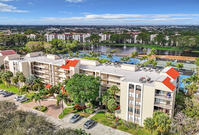 aerial view featuring a water view