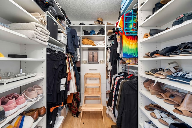 walk in closet with hardwood / wood-style floors