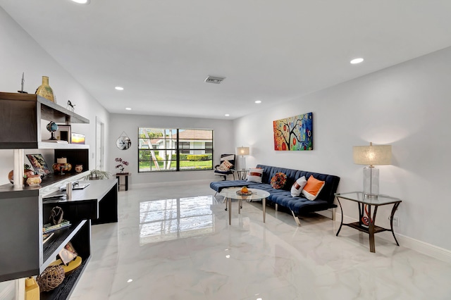 living room with light tile floors