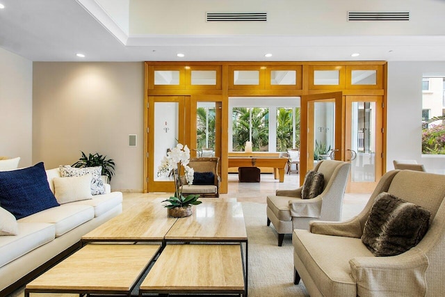 living room featuring french doors