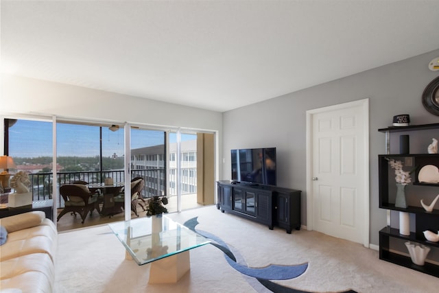 living room with light colored carpet