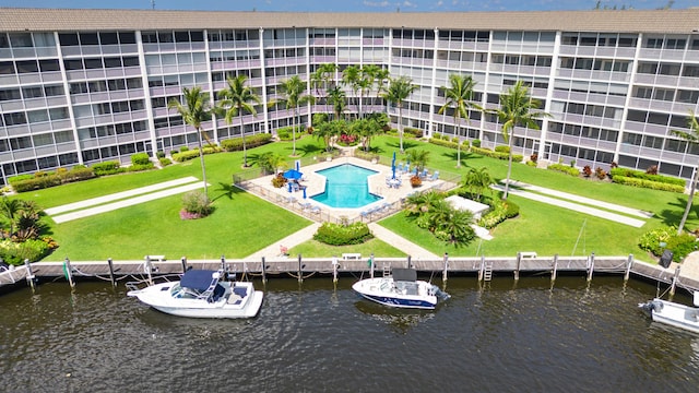 exterior space featuring a water view