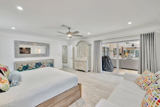 9010 S Lake Dasha Dr, Plantation, FL 33324 - bedroom featuring recessed lighting, a ceiling fan, and wood finished floors