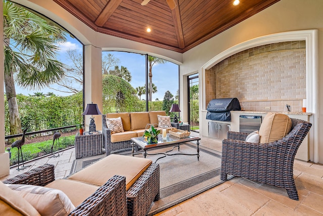 view of patio with an outdoor hangout area, a balcony, area for grilling, and a grill