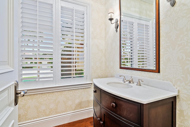 bathroom featuring vanity with extensive cabinet space and a wealth of natural light