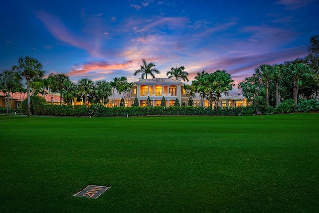 view of yard at dusk