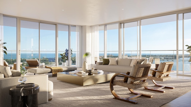 sunroom / solarium with a water view and a wealth of natural light