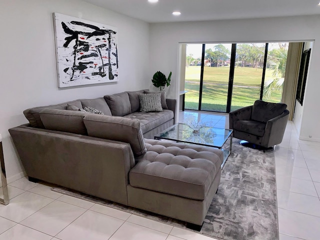 living room with light tile floors