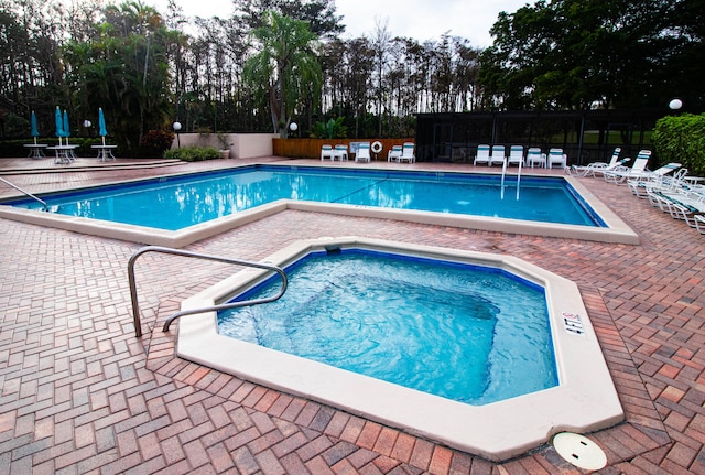 view of pool featuring a patio