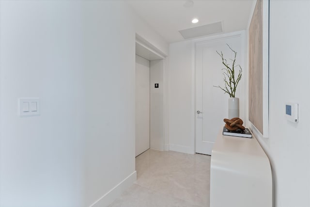 485 E Royal Palm Rd Unit 604, Boca Raton, FL 33432 - hall featuring recessed lighting, baseboards, elevator, and attic access