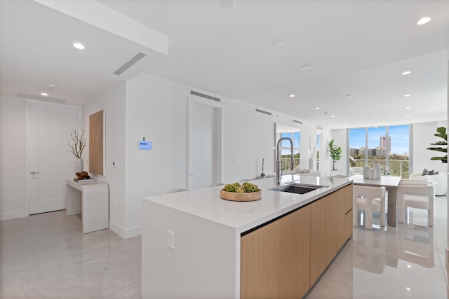 485 E Royal Palm Rd Unit 604, Boca Raton, FL 33432 - kitchen with recessed lighting, a sink, light countertops, modern cabinets, and open floor plan