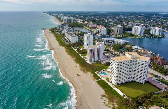 aerial view with a water view