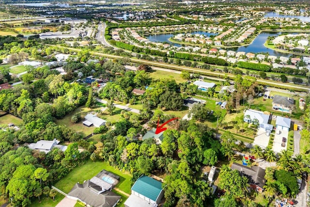 bird's eye view featuring a water view