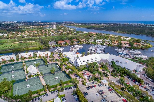 bird's eye view featuring a water view