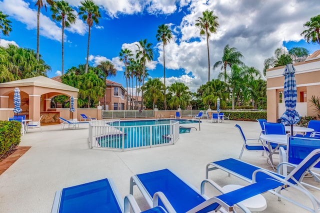 view of pool featuring a patio