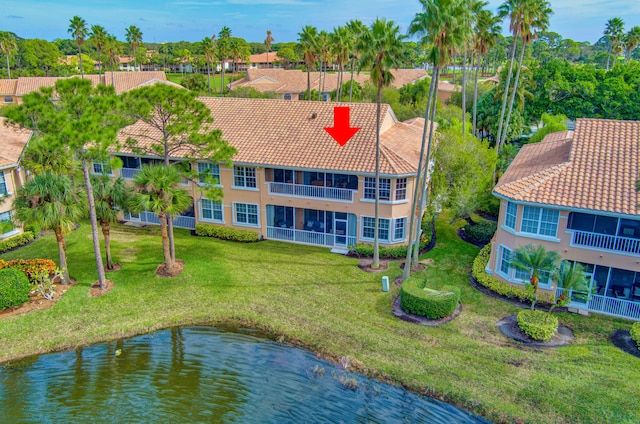 aerial view with a water view