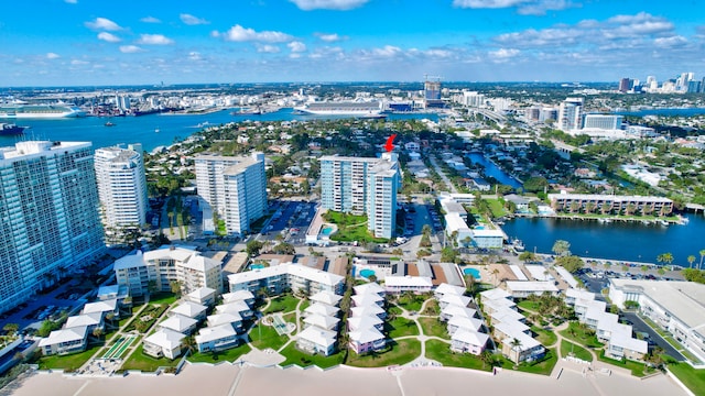 aerial view with a view of city and a water view