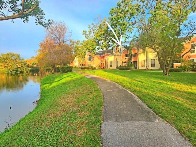 view of yard with a water view