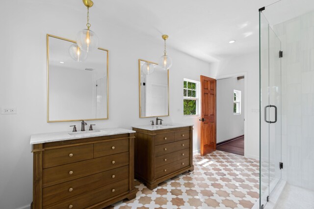 bathroom featuring vanity and walk in shower