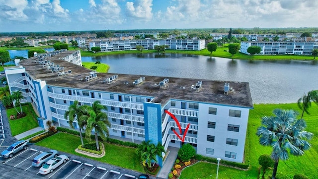 aerial view with a water view