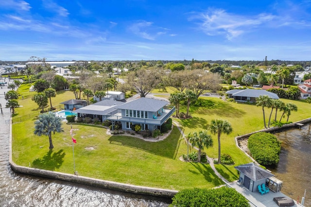 bird's eye view featuring a water view