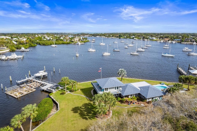 bird's eye view featuring a water view