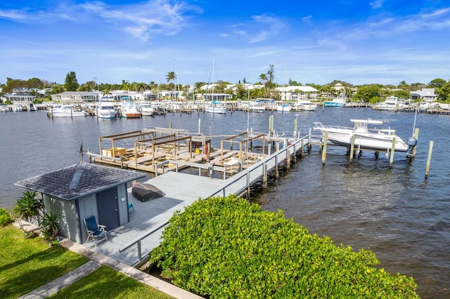 dock area featuring a water view